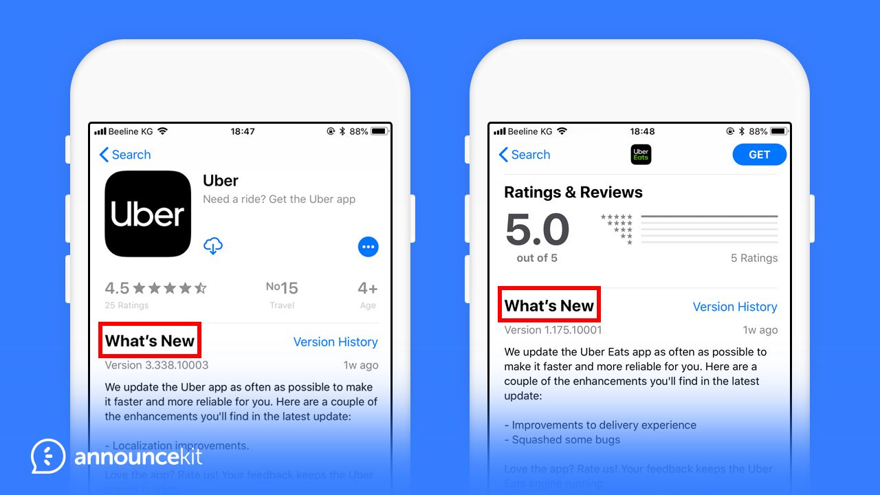 Uber and Uber Eats App Realease Notes