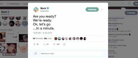 Slack updates announcement tweet receives funny replies